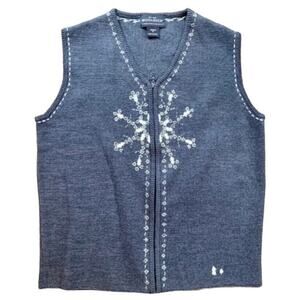 Woolrich Vintage Charcoal Heather Embroidered Zip Wool Blend Knitted Vest sz Med